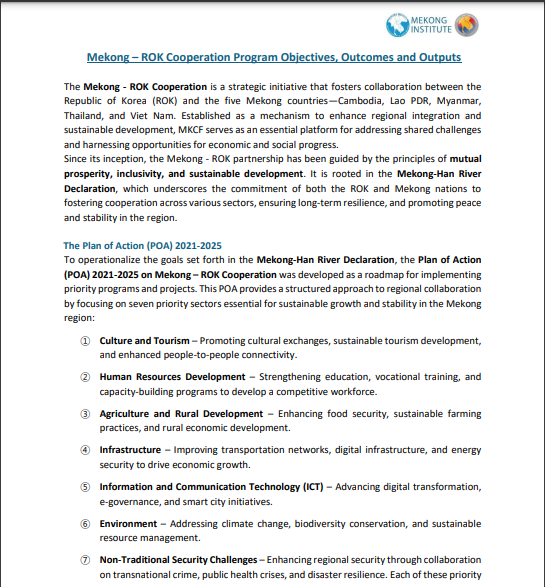 Mekong ROK Cooperation Program Objectives